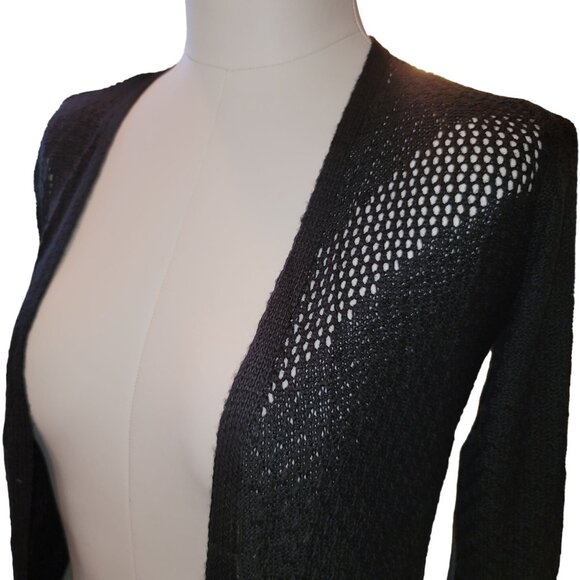 Womans Black Duster Hooked Up Open Knit Cardigan Sweater Size Small jj3597 - Picture 5 of 9